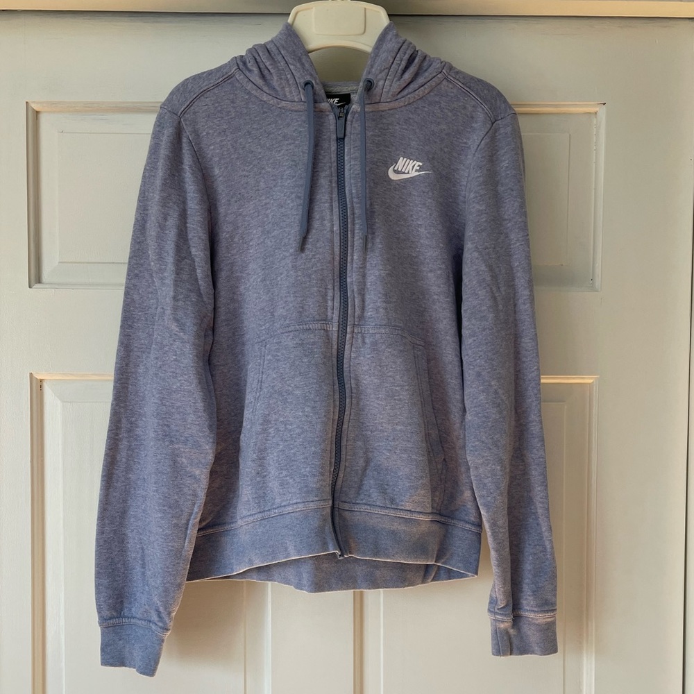 Nike Club Fleece Full Zip Hoodie Small Heathered Periwinkle Blue Sweatshirt